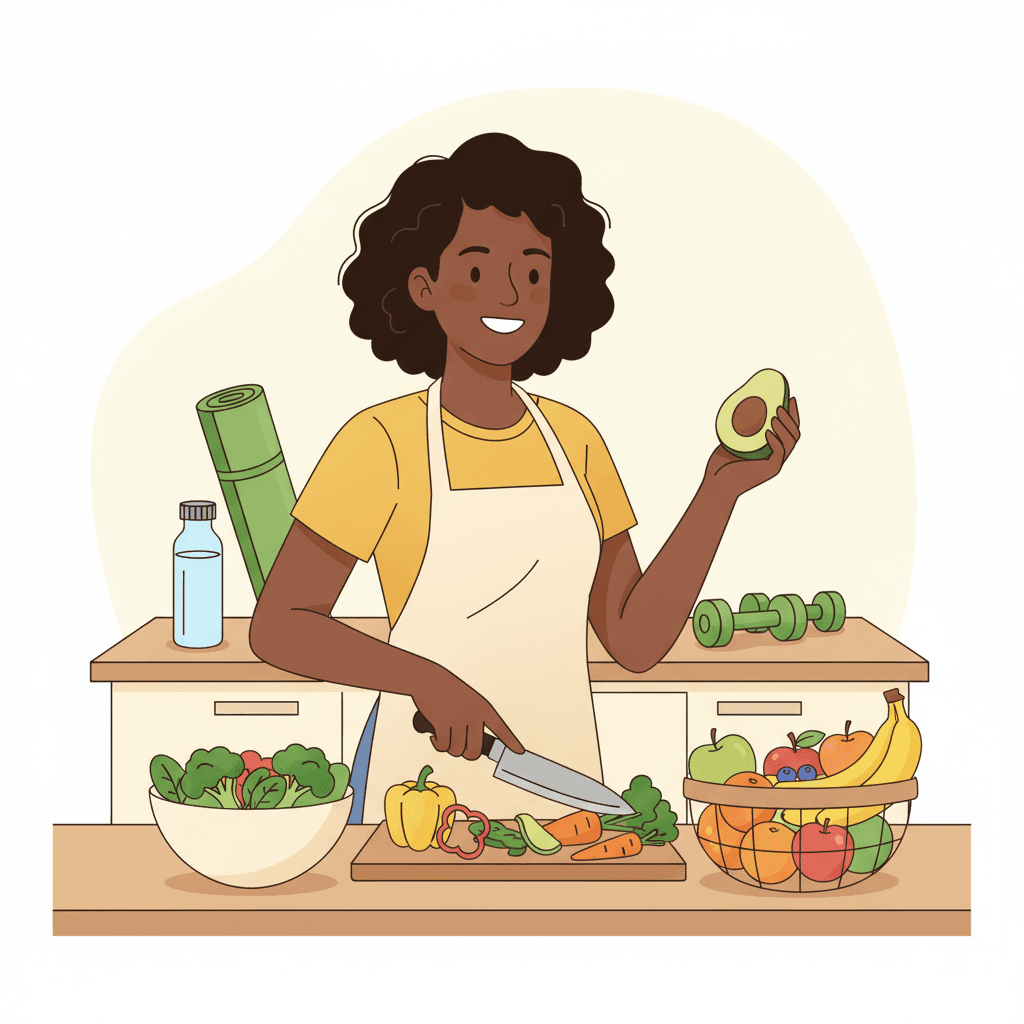 Person following a healthy diet and exercising